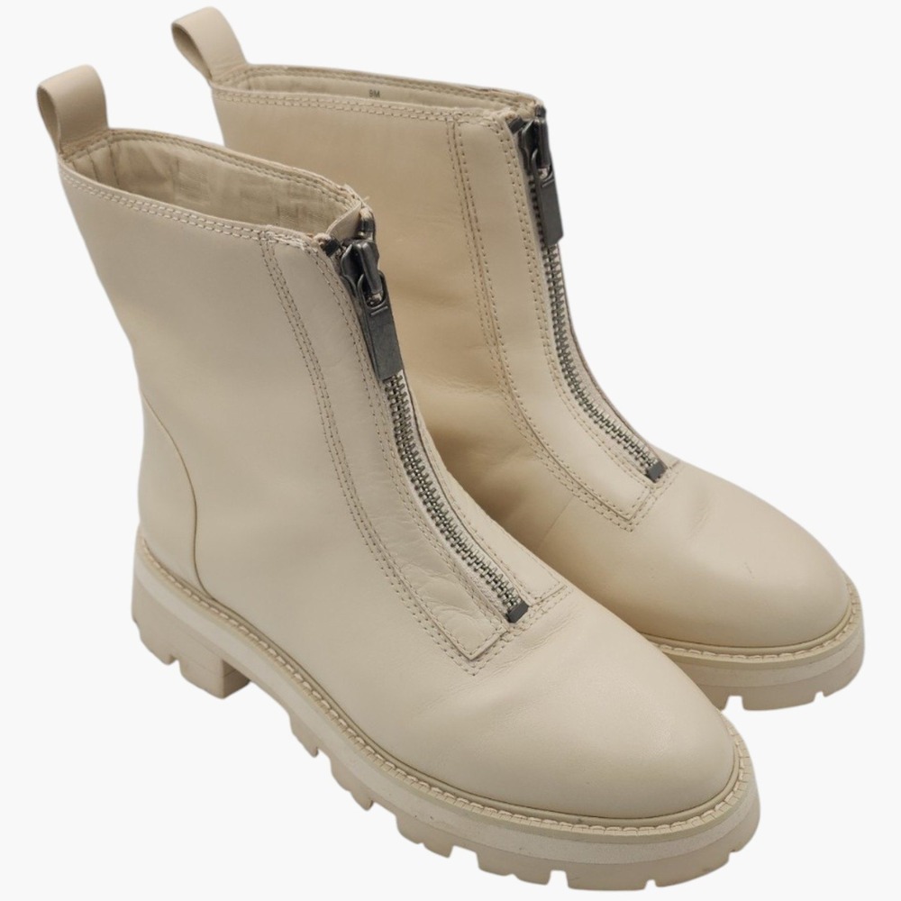 Nastia Liukin for Gianni Bini Cream Leather Front Zip Lug Sole Boots 9M 282306JJ